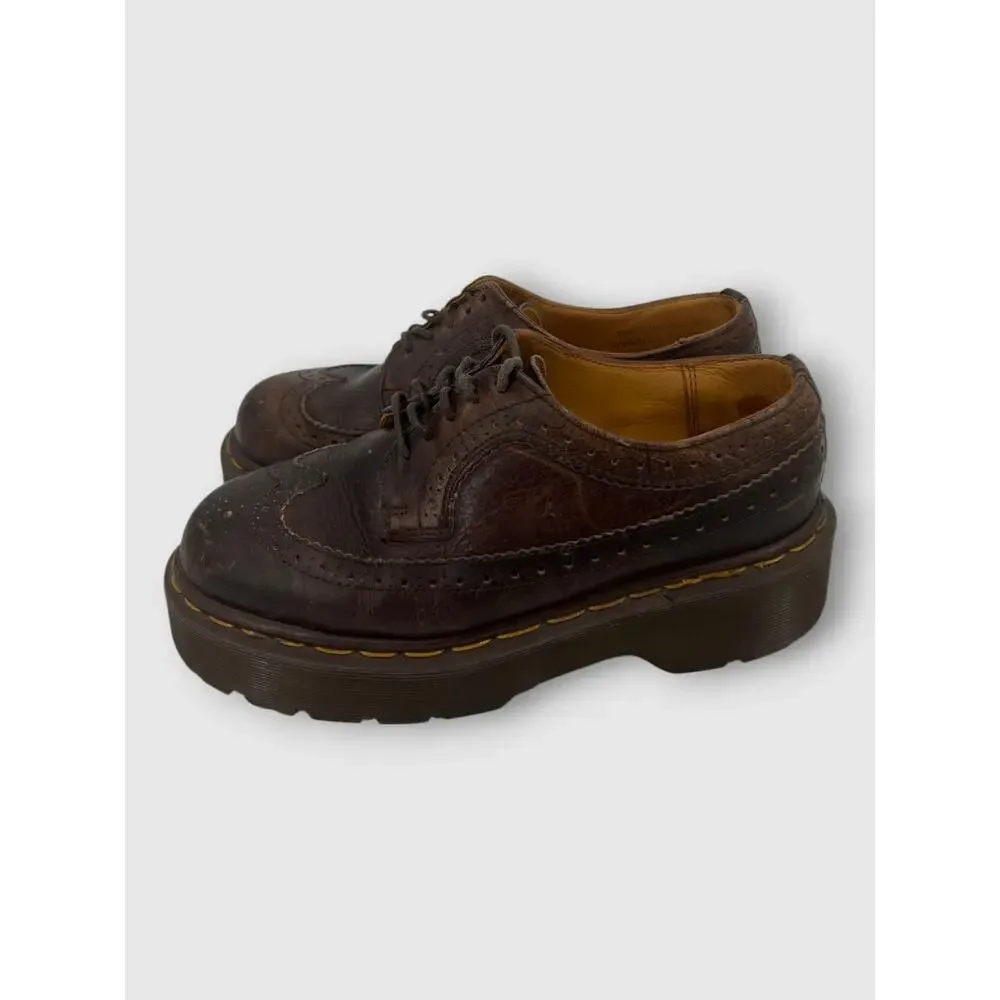 90s Vintage Dr. Martens Brown Leather Wingtip Brogue Platform Oxford Shoes
